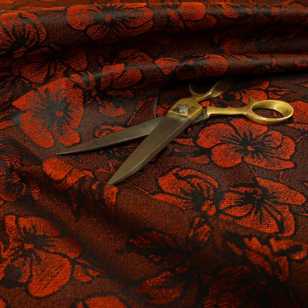 Fabriano Floral Pattern Chenille Type Red Upholstery Fabric CTR-940 - Made To Measure Curtains