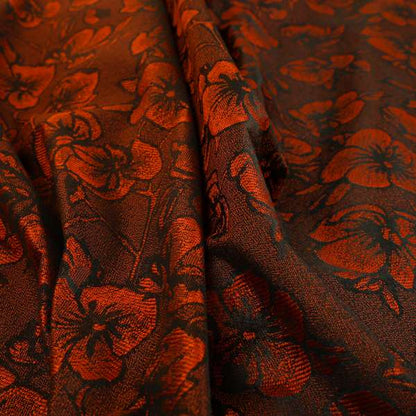 Fabriano Floral Pattern Chenille Type Red Upholstery Fabric CTR-940