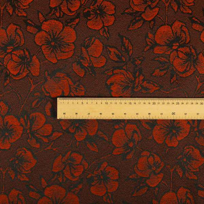 Fabriano Floral Pattern Chenille Type Red Upholstery Fabric CTR-940 - Made To Measure Curtains