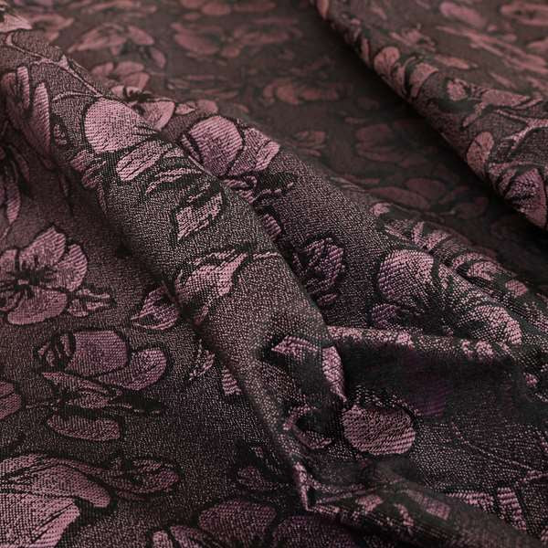 Fabriano Floral Pattern Chenille Type Purple Upholstery Fabric CTR-942 - Roman Blinds
