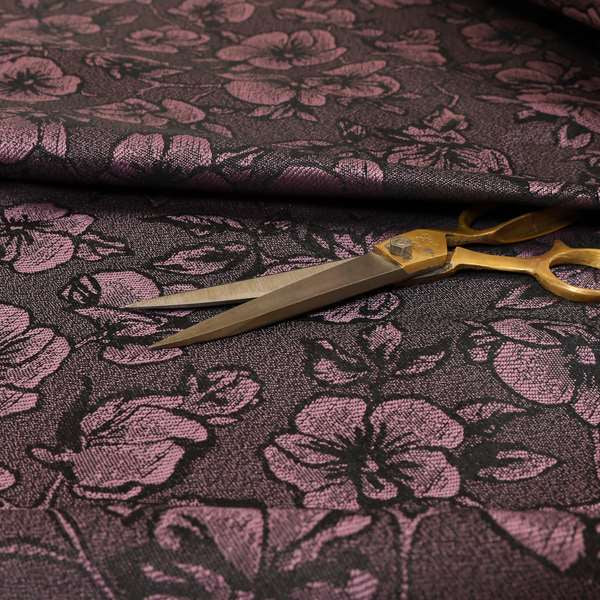 Fabriano Floral Pattern Chenille Type Purple Upholstery Fabric CTR-942