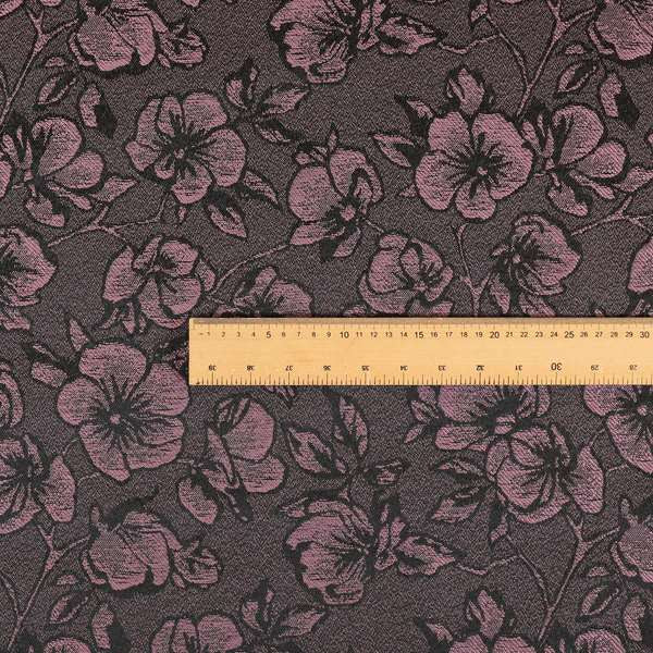 Fabriano Floral Pattern Chenille Type Purple Upholstery Fabric CTR-942 - Roman Blinds