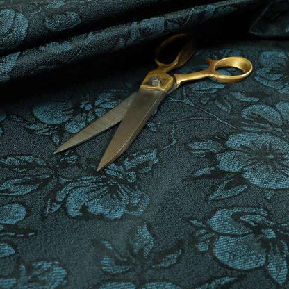 Fabriano Floral Pattern Chenille Type Navy Blue Upholstery Fabric CTR-943 - Made To Measure Curtains