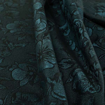 Fabriano Floral Pattern Chenille Type Navy Blue Upholstery Fabric CTR-943 - Made To Measure Curtains