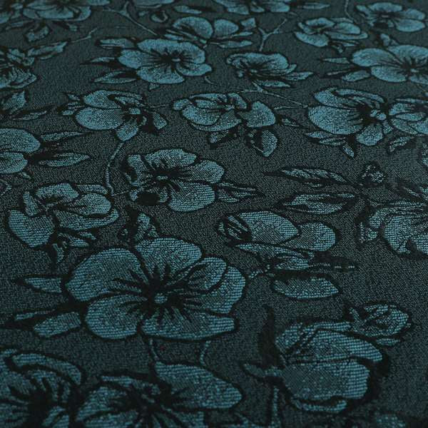 Fabriano Floral Pattern Chenille Type Navy Blue Upholstery Fabric CTR-943 - Roman Blinds