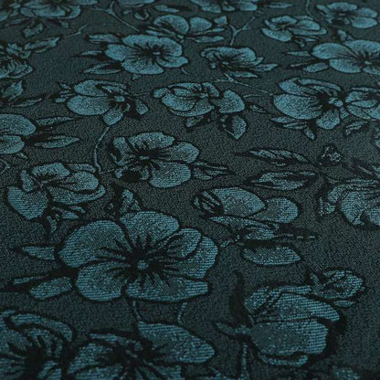 Fabriano Floral Pattern Chenille Type Navy Blue Upholstery Fabric CTR-943