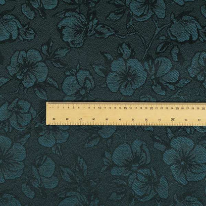 Fabriano Floral Pattern Chenille Type Navy Blue Upholstery Fabric CTR-943 - Made To Measure Curtains