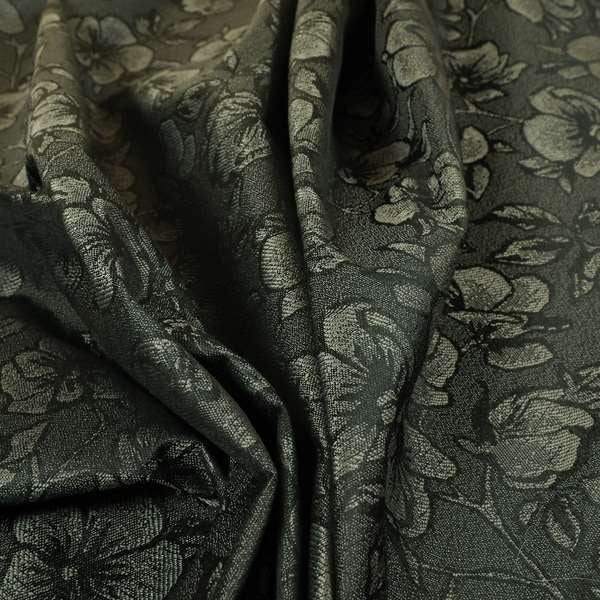 Fabriano Floral Pattern Chenille Type Grey Upholstery Fabric CTR-944 - Made To Measure Curtains