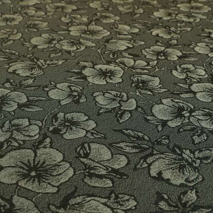 Fabriano Floral Pattern Chenille Type Grey Upholstery Fabric CTR-944 - Roman Blinds