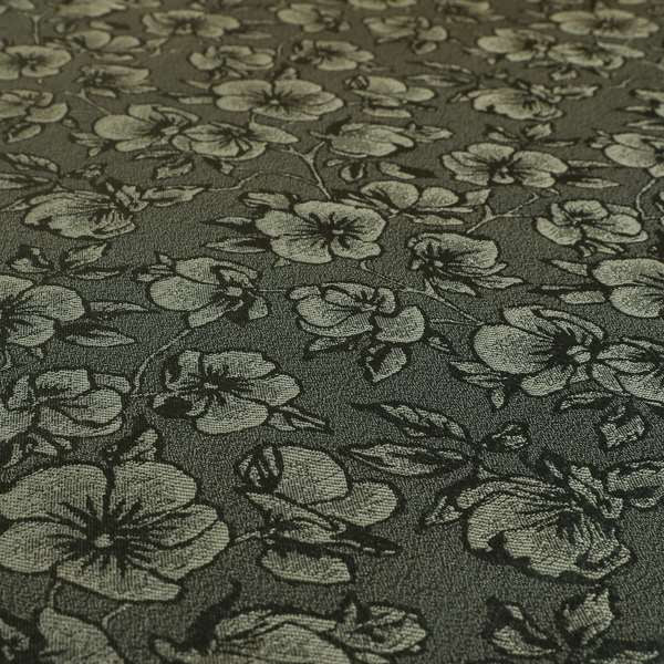 Fabriano Floral Pattern Chenille Type Grey Upholstery Fabric CTR-944 - Made To Measure Curtains