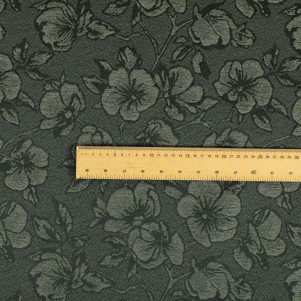 Fabriano Floral Pattern Chenille Type Grey Upholstery Fabric CTR-944 - Roman Blinds