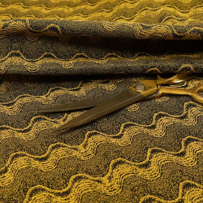 Fabriano Wave Pattern Chenille Type Yellow Black Upholstery Fabric CTR-945 - Roman Blinds