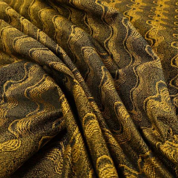 Fabriano Wave Pattern Chenille Type Yellow Black Upholstery Fabric CTR-945 - Roman Blinds