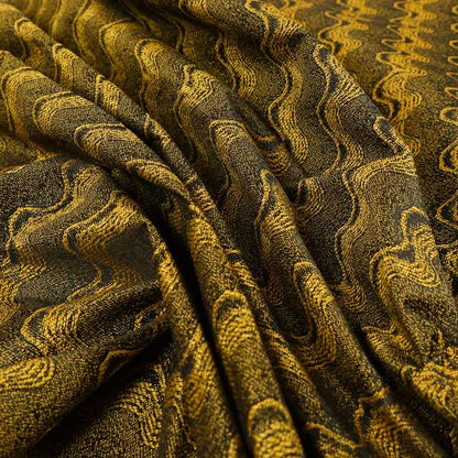 Fabriano Wave Pattern Chenille Type Yellow Black Upholstery Fabric CTR-945 - Roman Blinds