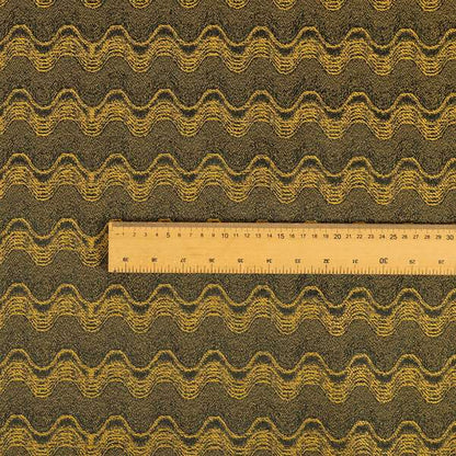 Fabriano Wave Pattern Chenille Type Yellow Black Upholstery Fabric CTR-945 - Roman Blinds