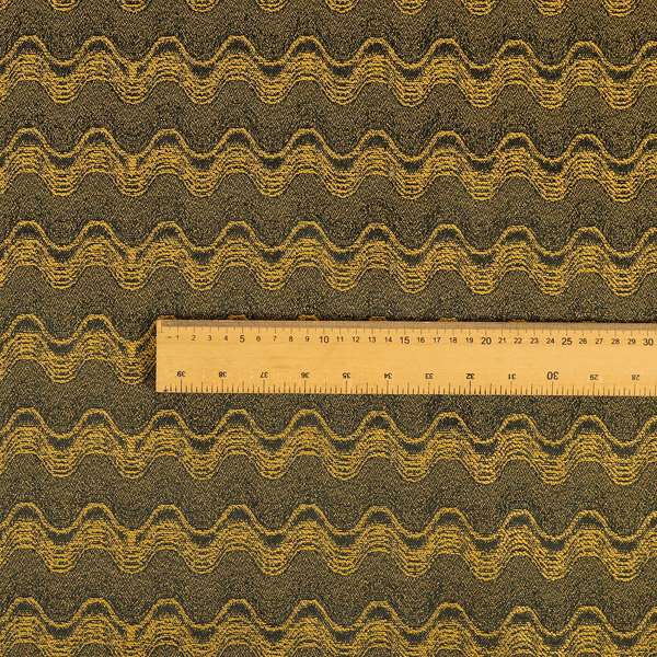 Fabriano Wave Pattern Chenille Type Yellow Black Upholstery Fabric CTR-945