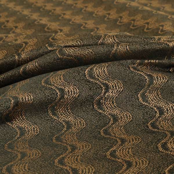 Fabriano Wave Pattern Chenille Type Brown Upholstery Fabric CTR-948