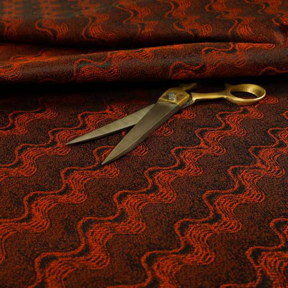 Fabriano Wave Pattern Chenille Type Red Upholstery Fabric CTR-949 - Made To Measure Curtains