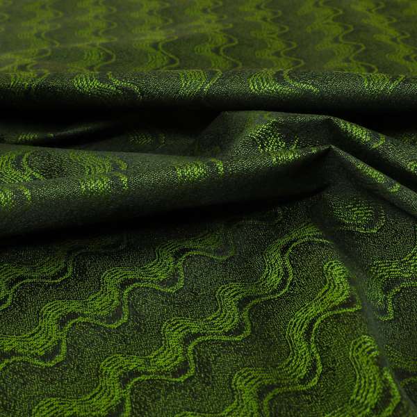 Fabriano Wave Pattern Chenille Type Green Upholstery Fabric CTR-950 - Made To Measure Curtains