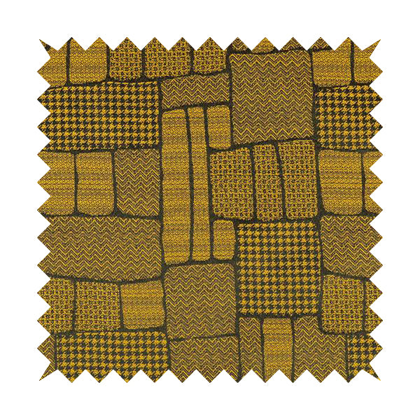 Fabriano Patchwork Pattern Chenille Type Yellow Black Upholstery Fabric CTR-954 - Roman Blinds