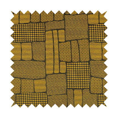 Fabriano Patchwork Pattern Chenille Type Yellow Black Upholstery Fabric CTR-954 - Roman Blinds