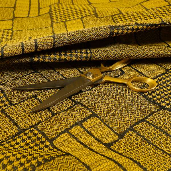 Fabriano Patchwork Pattern Chenille Type Yellow Black Upholstery Fabric CTR-954 - Roman Blinds