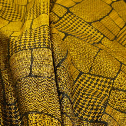 Fabriano Patchwork Pattern Chenille Type Yellow Black Upholstery Fabric CTR-954