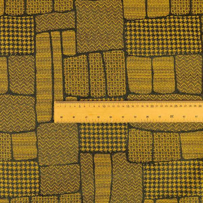 Fabriano Patchwork Pattern Chenille Type Yellow Black Upholstery Fabric CTR-954 - Roman Blinds