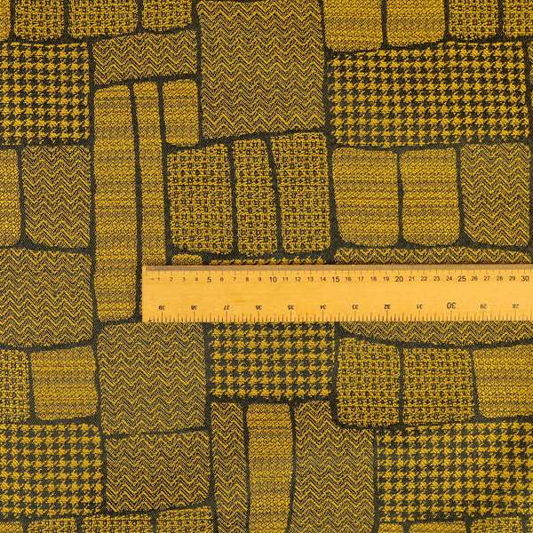 Fabriano Patchwork Pattern Chenille Type Yellow Black Upholstery Fabric CTR-954