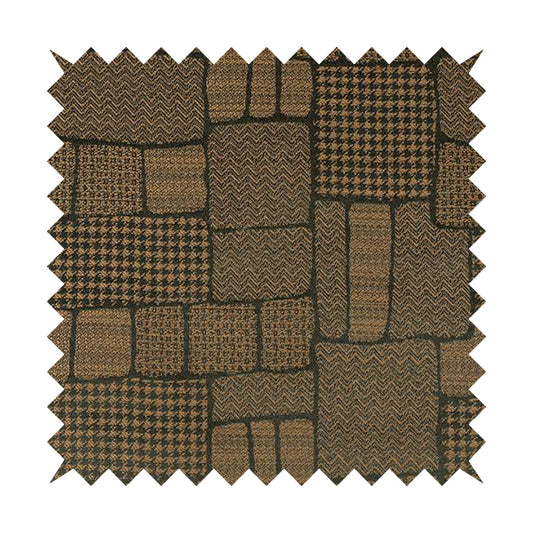 Fabriano Patchwork Pattern Chenille Type Brown Upholstery Fabric CTR-957