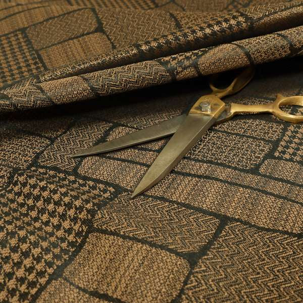 Fabriano Patchwork Pattern Chenille Type Brown Upholstery Fabric CTR-957 - Made To Measure Curtains