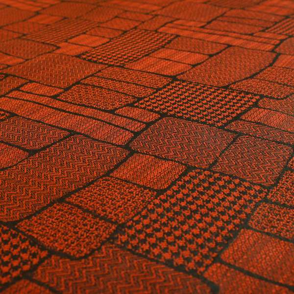 Fabriano Patchwork Pattern Chenille Type Red Upholstery Fabric CTR-958