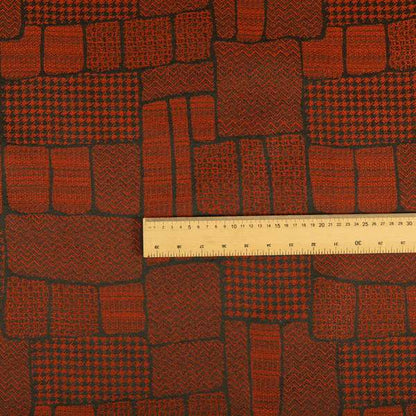 Fabriano Patchwork Pattern Chenille Type Red Upholstery Fabric CTR-958