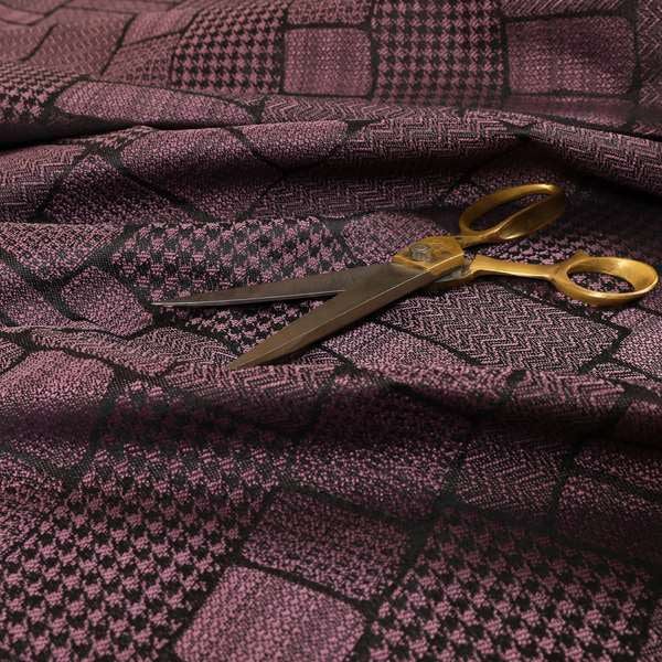 Fabriano Patchwork Pattern Chenille Type Purple Upholstery Fabric CTR-960 - Roman Blinds