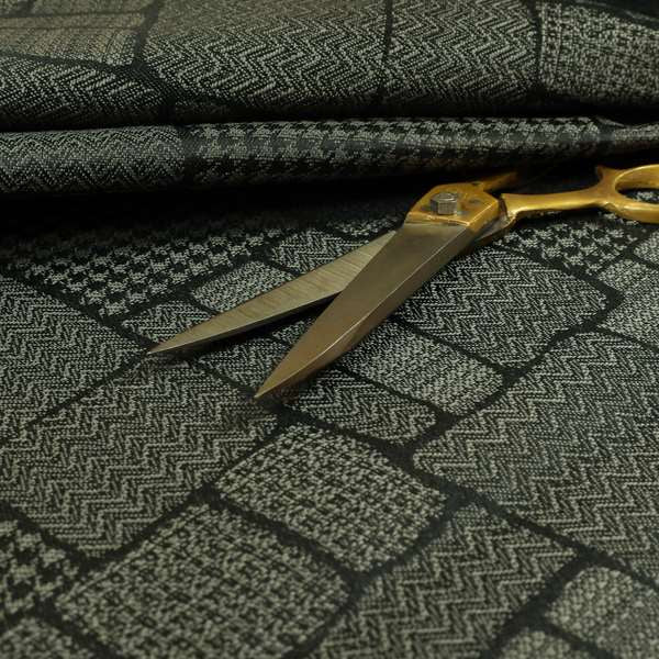 Fabriano Patchwork Pattern Chenille Type Grey Upholstery Fabric CTR-962 - Made To Measure Curtains