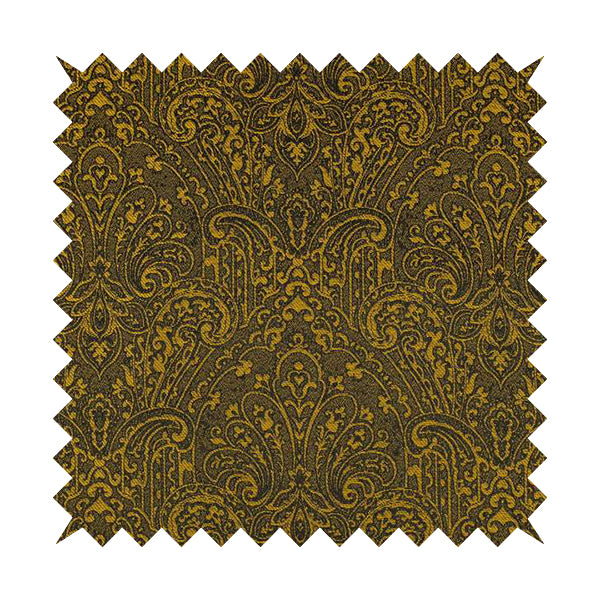 Fabriano Damask Pattern Chenille Type Yellow Black Upholstery Fabric CTR-963 - Roman Blinds