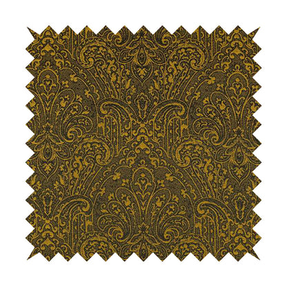 Fabriano Damask Pattern Chenille Type Yellow Black Upholstery Fabric CTR-963 - Made To Measure Curtains