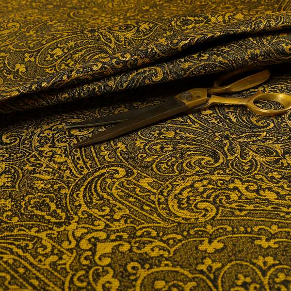 Fabriano Damask Pattern Chenille Type Yellow Black Upholstery Fabric CTR-963 - Made To Measure Curtains