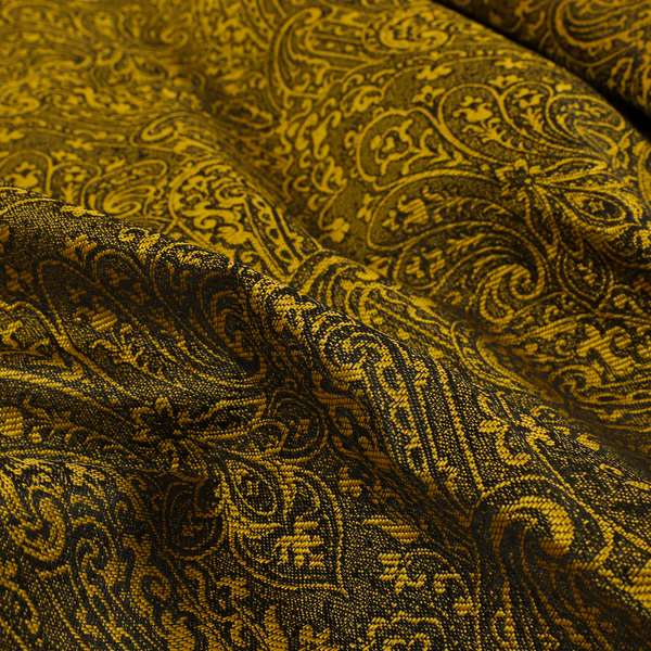 Fabriano Damask Pattern Chenille Type Yellow Black Upholstery Fabric CTR-963 - Made To Measure Curtains