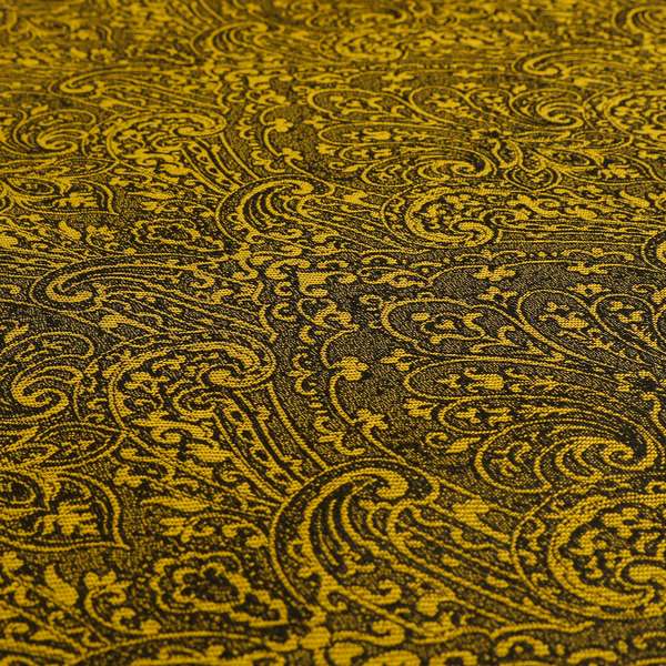 Fabriano Damask Pattern Chenille Type Yellow Black Upholstery Fabric CTR-963 - Made To Measure Curtains