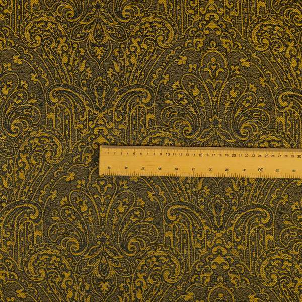 Fabriano Damask Pattern Chenille Type Yellow Black Upholstery Fabric CTR-963 - Made To Measure Curtains