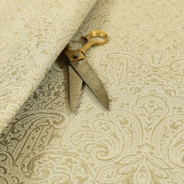 Fabriano Damask Pattern Chenille Type Cream Beige Upholstery Fabric CTR-964 - Roman Blinds