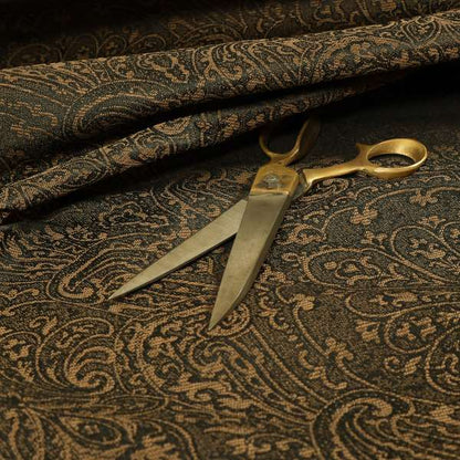 Fabriano Damask Pattern Chenille Type Brown Upholstery Fabric CTR-966 - Made To Measure Curtains