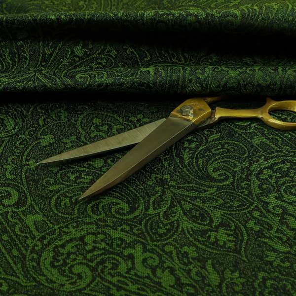 Fabriano Damask Pattern Chenille Type Green Upholstery Fabric CTR-968