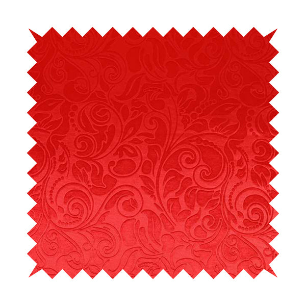 Delight Shiny Floral Embossed Pattern Velvet Fabric In Red Colour Upholstery Fabric CTR-97 - Handmade Cushions