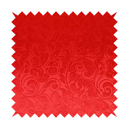 Delight Shiny Floral Embossed Pattern Velvet Fabric In Red Colour Upholstery Fabric CTR-97