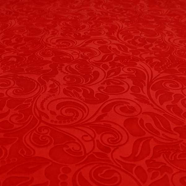 Delight Shiny Floral Embossed Pattern Velvet Fabric In Red Colour Upholstery Fabric CTR-97 - Roman Blinds