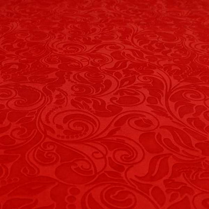 Delight Shiny Floral Embossed Pattern Velvet Fabric In Red Colour Upholstery Fabric CTR-97 - Handmade Cushions