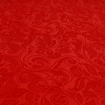 Delight Shiny Floral Embossed Pattern Velvet Fabric In Red Colour Upholstery Fabric CTR-97 - Made To Measure Curtains