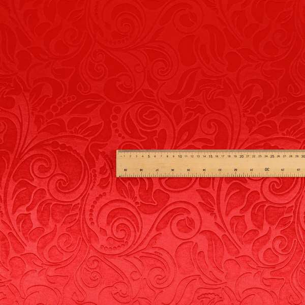 Delight Shiny Floral Embossed Pattern Velvet Fabric In Red Colour Upholstery Fabric CTR-97